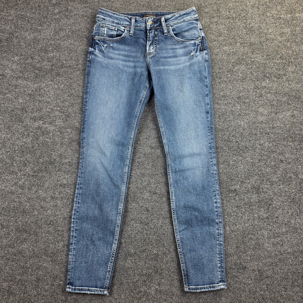 Silver Boyfriend Jeans Women's 27 Low Rise Med Wash Denim Stretch Casual Blue